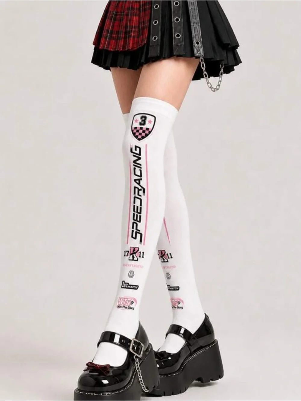 White Speed Racing Graphic Over-the-Knee Socks